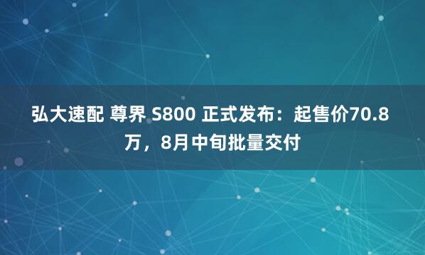 弘大速配 尊界 S800 正式發(fā)布：起售價70.8 萬，8月中旬批量交付