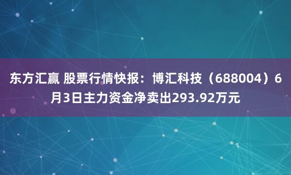 東方匯贏 股票行情快報：博匯科技（688004）6月3日主力資金凈賣出293.92萬元
